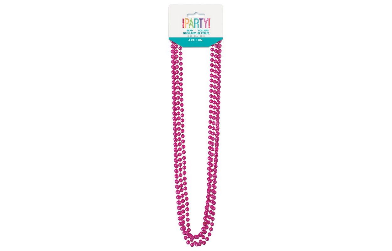 Hot Pink Metallic Bead Necklaces 32&quot; 4ct
