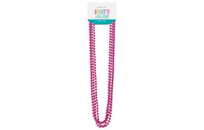 Hot Pink Metallic Bead Necklaces 32&quot; 4ct