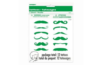 Green Mustache Finger Tattoos 12ct