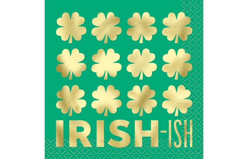 Charming Shamrock &quot;Irish-ish&quot; Beverage Napkins 16ct - Foil Stamping