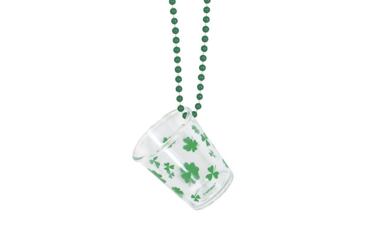 Green 32" Bead Necklace with Shamrock Shot Glass