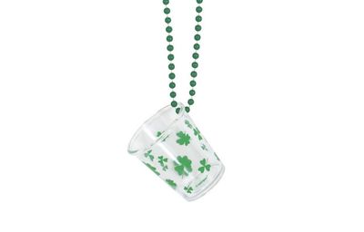 Green 32" Bead Necklace with Shamrock Shot Glass