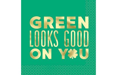 Charming Shamrock "Green Looks Good on You" Beverage Napkins 16ct - Foil Stamping