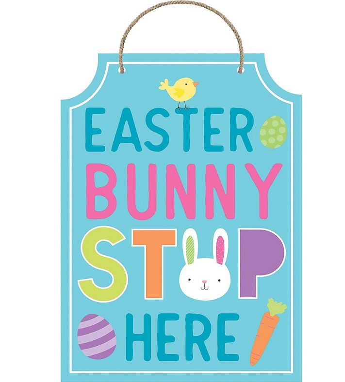 "Easter Bunny Stop Here", Blue Hanging Decoration, 1 Pc