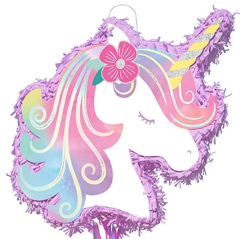 Unicorn Pinata Hanging Pull String Decoration, Purple/White