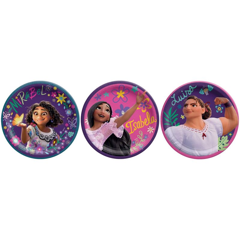 Encanto Mirabel/Isabela/Luisa Round Paper Disposable Dessert Plates, Pink/Purple, 7-in, 8CT