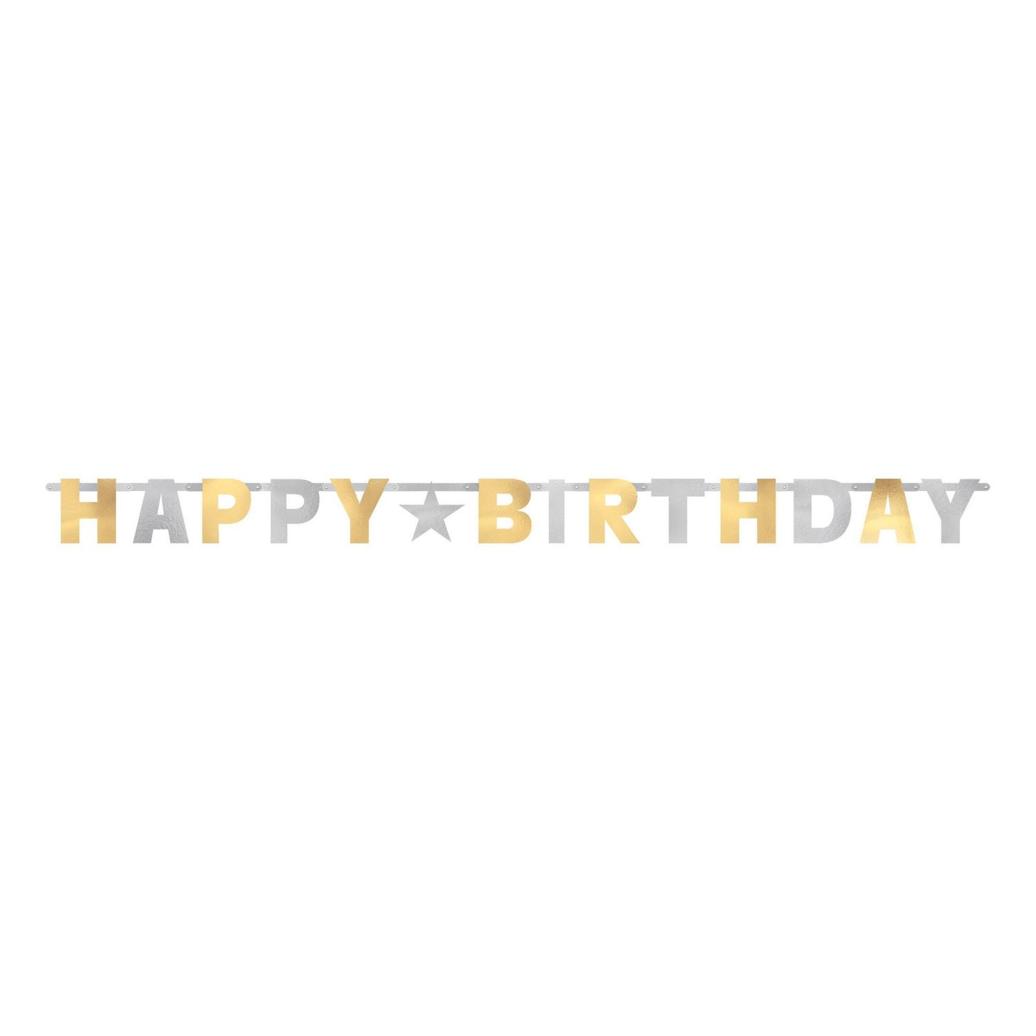 Giant Metallic Gold &amp; Silver Happy Birthday Banner -10 3/4ft long