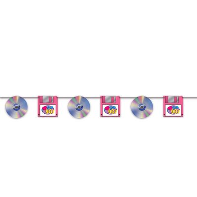 90&#39;s Retro CD &amp; Floppy Disk Garland – 7&quot; x 5&#39;