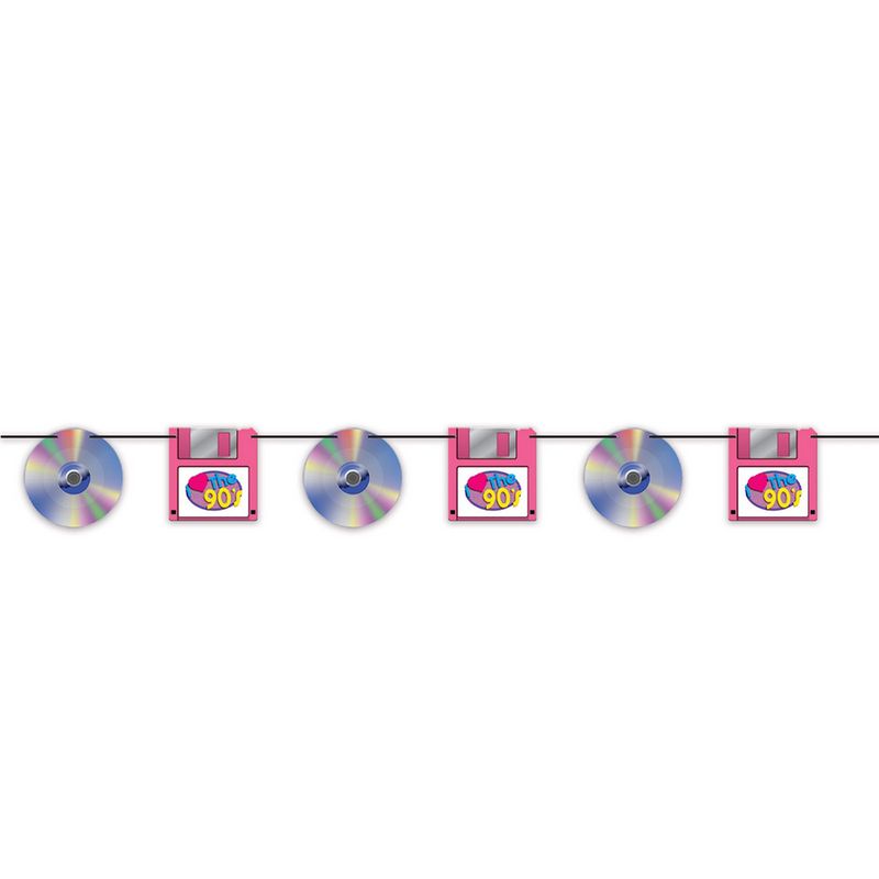 90&#39;s Retro CD &amp; Floppy Disk Garland – 7&quot; x 5&#39;