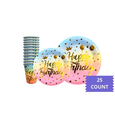 Happy Birthday Paper Plates &amp; Cups 25ct