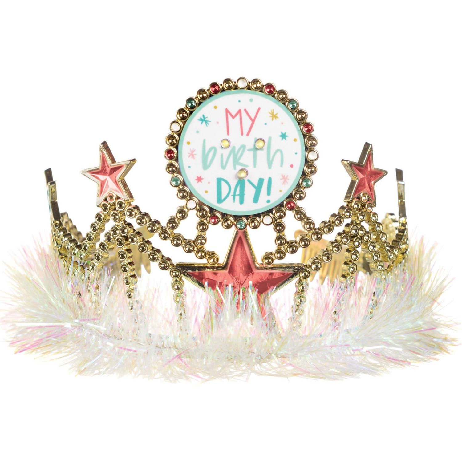 Happy Cake Day&quot;My Birthday&quot; Light-Up Tinsel Trim Crown Tiara, Gold, One Size, Wearable Accessory for Birthdays