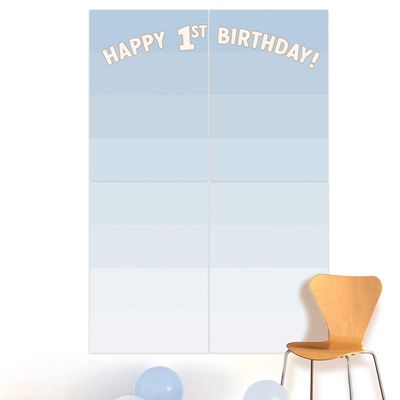 Blue 1st Birthday Photo Backdrop, 4.9ft x 5.4ft