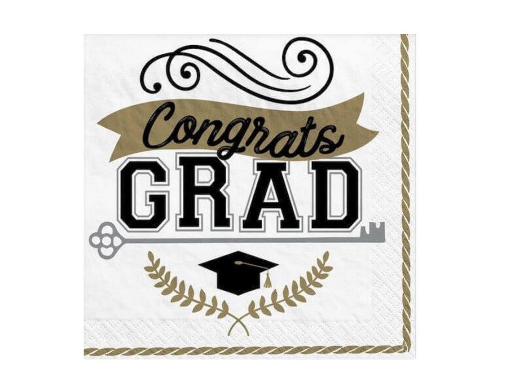 Congrats Grad Beverage Napkins - 100 Count - Black/Gold