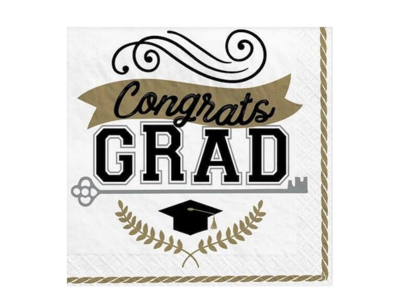 Congrats Grad Beverage Napkins - 100 Count - Black/Gold