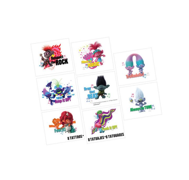 Trolls World Tour Metallic Tattoos 8ct