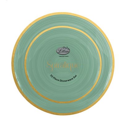 Spiralique Premium Plastic Plates With Gold Rim Combo 32ct