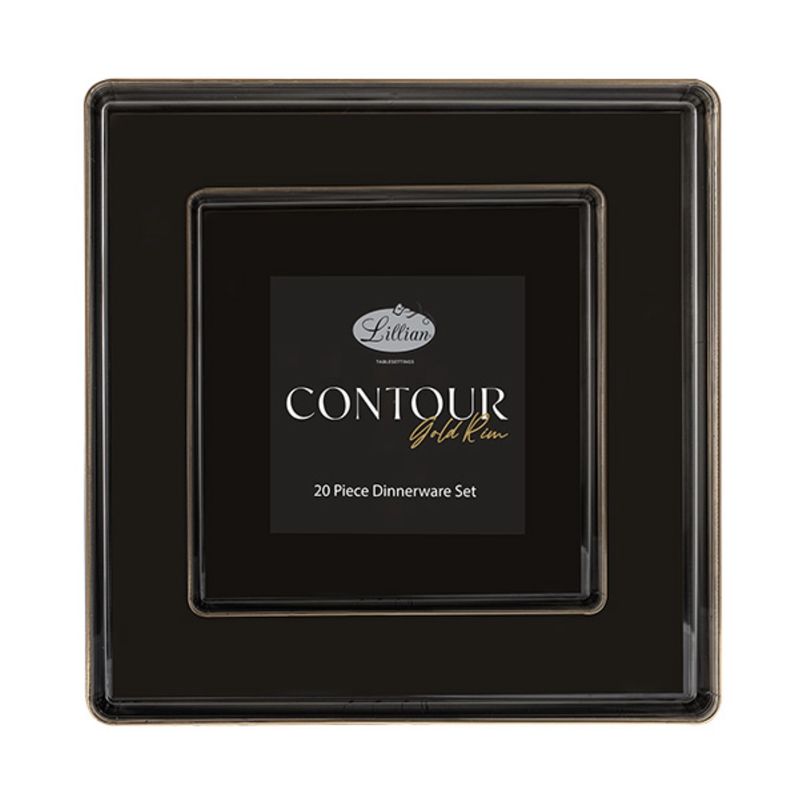 Contour Premium Square Combo Plates with Gold Rim - 20pcs Set