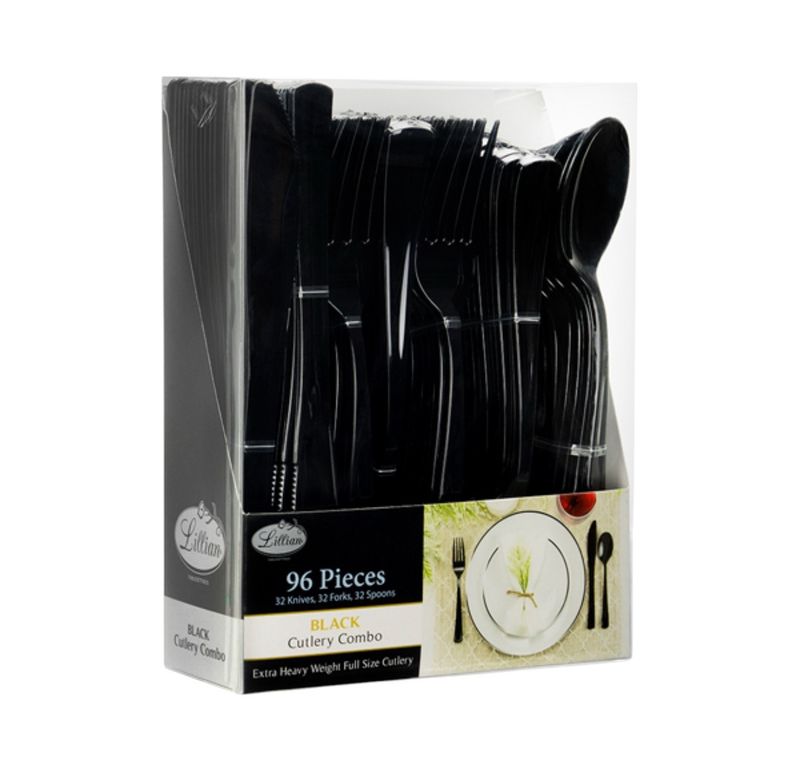Black Plastic  Cutlery Combo 96ct