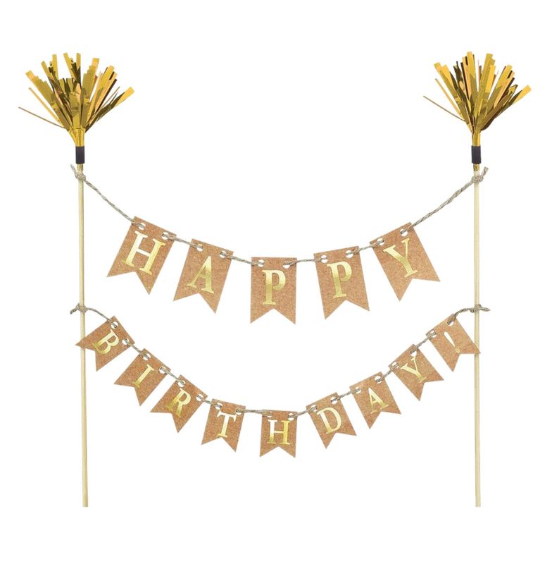 Cake Picks Happy Birthday Cake Topper Gold 1Pc