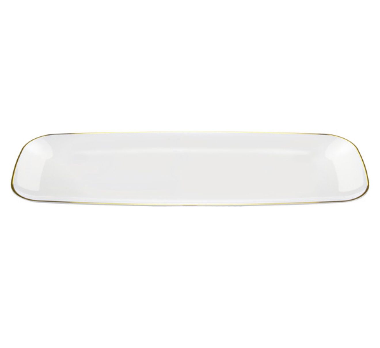 17.5&quot; x 6.5&quot; Plastic Tray Rectangular- Pearl With Gold Rim 2ct per package
