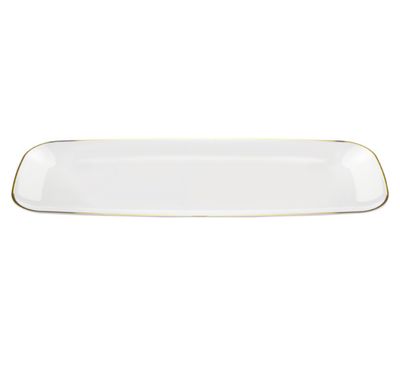 17.5&quot; x 6.5&quot; Plastic Tray Rectangular- Pearl With Gold Rim 2ct per package