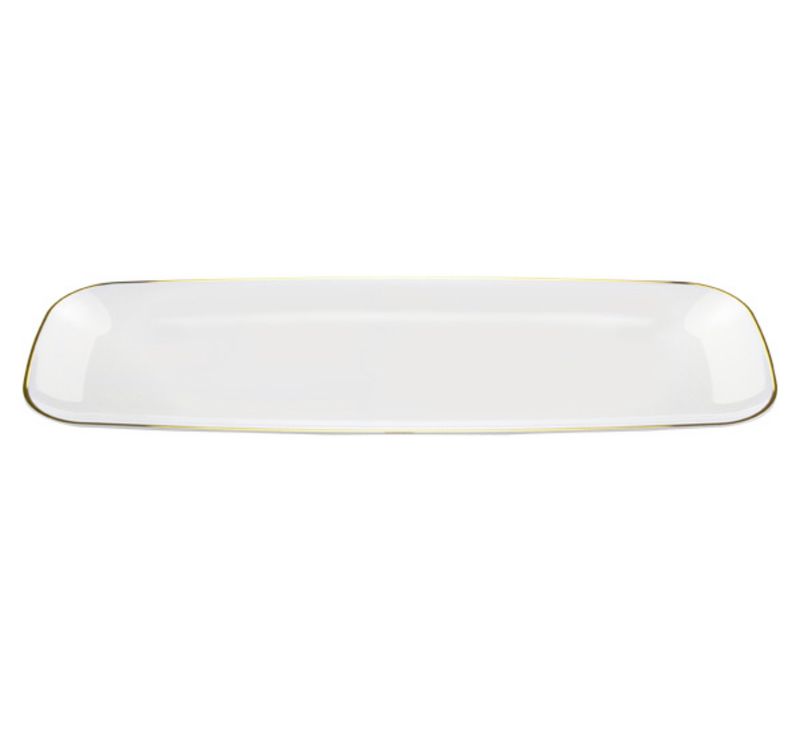 17.5&quot; x 6.5&quot; Plastic Tray Rectangular- Pearl With Gold Rim 2ct per package