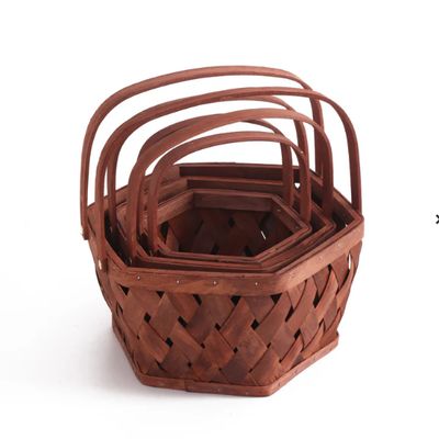 3-Piece Wooden Basket Set with Handle – Brown