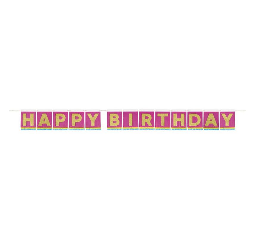 Tissue Fringed &quot;Happy Birthday&quot; Banner 11FT