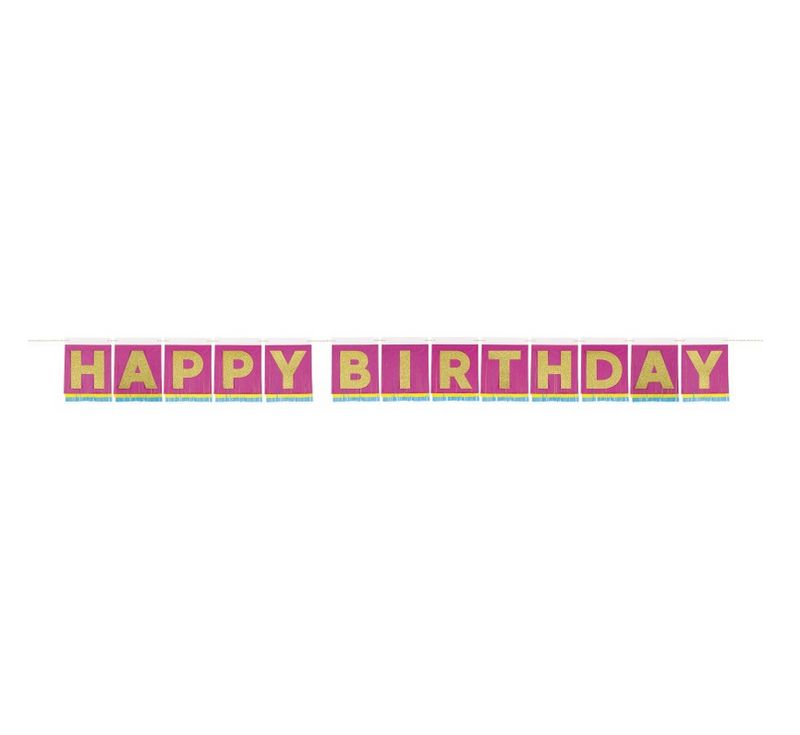 Tissue Fringed &quot;Happy Birthday&quot; Banner 11FT