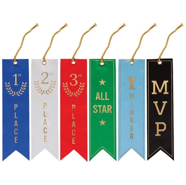 Recognition Ribbons, Assorted, One Size, 6-pk, Wearable Accessory for Sports/Team/Work Events