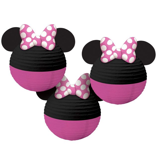 Disney Minnie Mouse Paper Lantern Hanging Decorations, Pink/Black, 9.5-in, 3-pk,