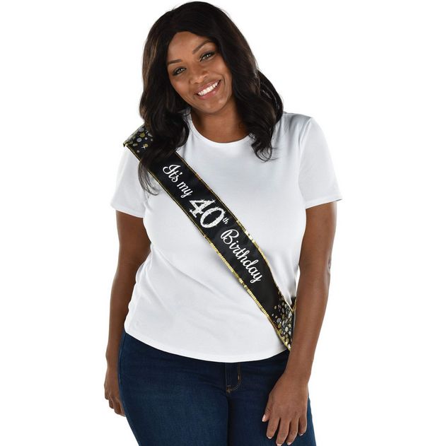 Black &amp; Silver &quot;It&#39;s My 40th Birthday&quot; Sparkling Celebration Sash, 30-in