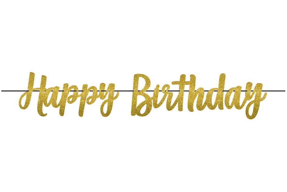 &quot;Happy Birthday&quot; Glitter Hanging Garland Banner Decoration, Gold, 12-ft