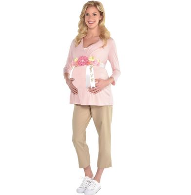 &quot;Mom To Be&quot; Flower Floral Bump Sash, White/Pink, One Size, Wearable Accessory for Baby Shower