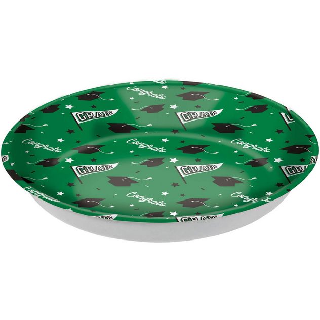 &quot;Congrats Grad&quot; Round Plastic Reusable Serving Bowl, Green, 14-in,