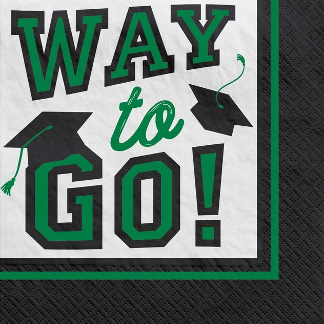 &quot;Way to Go!&quot; Square Paper Disposable Beverage Napkins, Green, 5-in, 40-pk, 2-ply