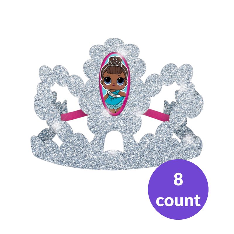 L.O.L. Surprise! Glitter Crown Paper Tiaras, Silver, One Size, 8-pk,