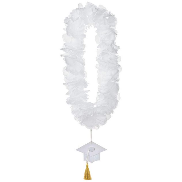 Graduation School Colours Lei, White, 20-in
