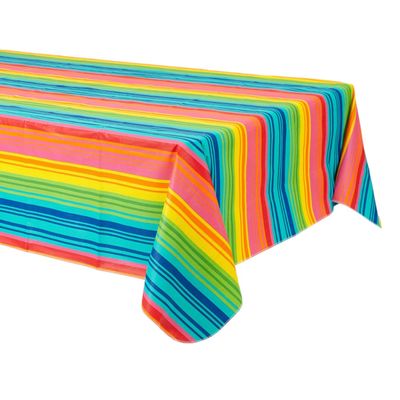 Fiesta Rectangle Flannel-Backed Vinyl Reusable Table Cover, Multi-Coloured, 52x90-in, for Cinco de Mayo/Fiesta/Summer Party