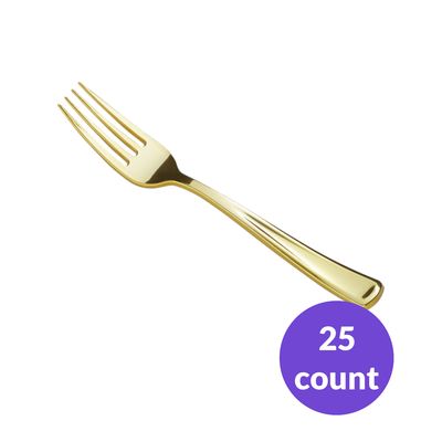 7 1/4&quot; Classic Heavy Weight Gold Plastic Fork - 25/Pack