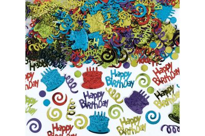 &quot;Happy Birthday&quot; Birthday Cake Metallic Confetti Table Scatter Decoration, Assorted Colours, 2.5-oz