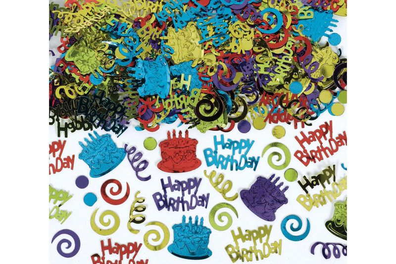 &quot;Happy Birthday&quot; Birthday Cake Metallic Confetti Table Scatter Decoration, Assorted Colours, 2.5-oz