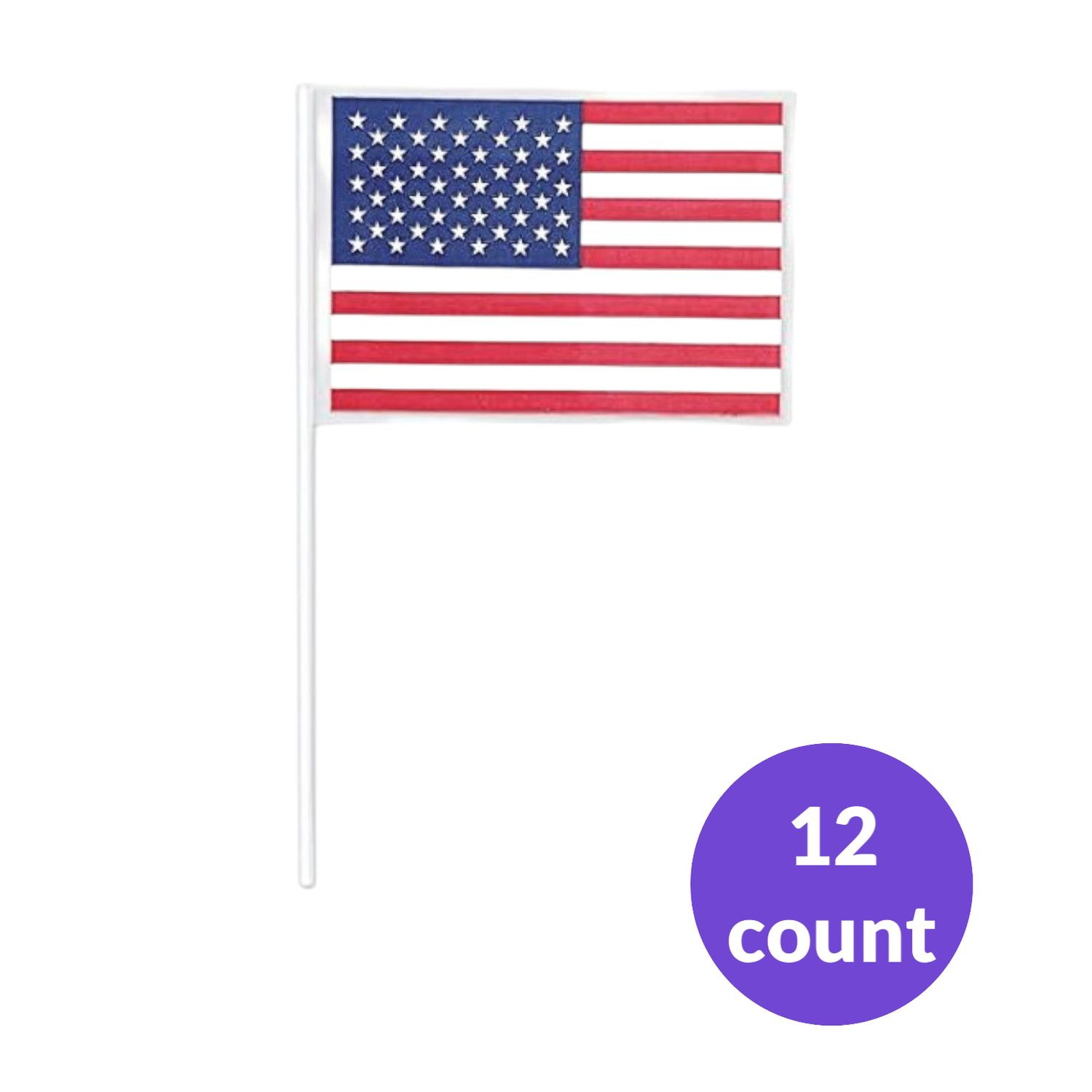 American Flag – Plastic with Plastic Stick (6&quot; x 10.5&quot;) – 12 Pack