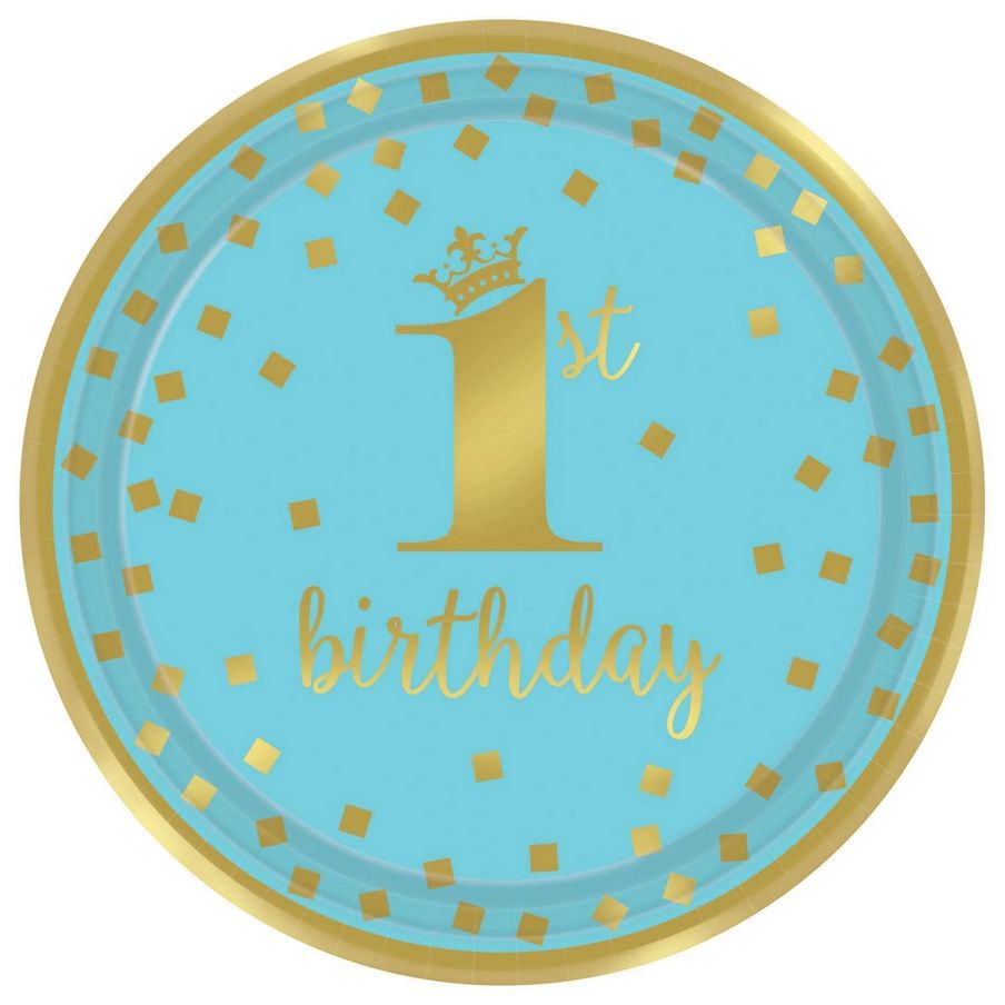 1st Birthday Boy Gold Plates – 9&quot; (8-Pack)