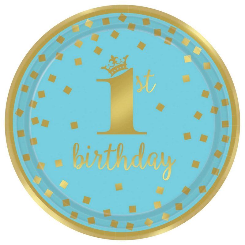 1st Birthday Boy Gold Plates – 9&quot; (8-Pack)