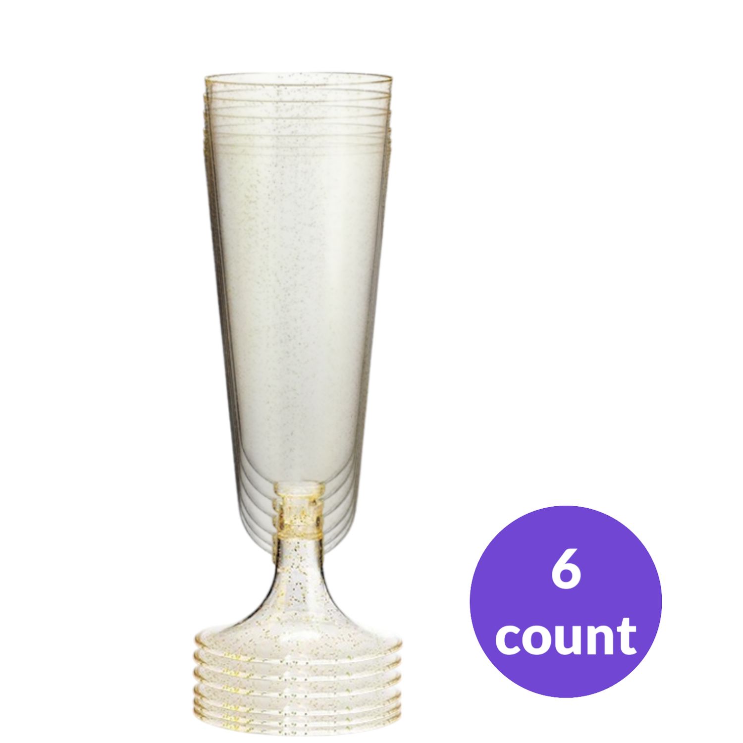Glitter Premium Plastic Champagne Flutes – 4.8oz, 6ct, Color: Gold
