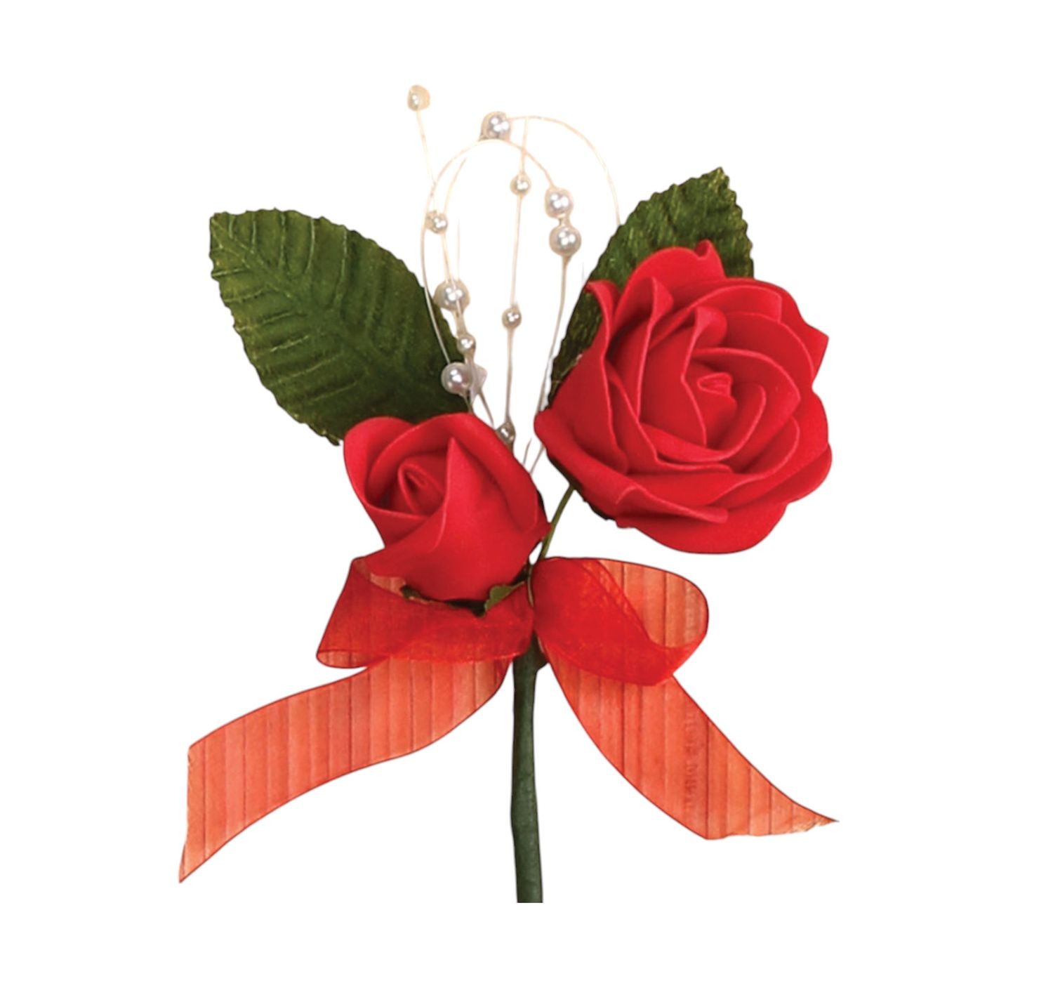 FOAM ROSES W/PEARLS CORSAGE, Color: Red