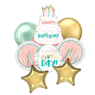 Deluxe Balloon Bouquet – Happy Birthday Cake | 8-Piece Set