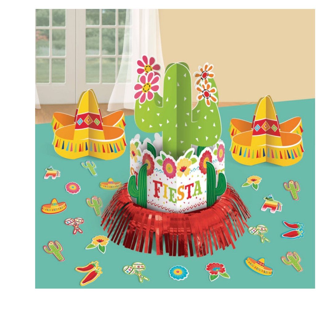 Fiesta&quot; Cactus Table Decorating Kit Centerpieces with Confetti, Green/Red, 12-in, 23-pk, for Cinco de Mayo/Fiesta/Summer Party
