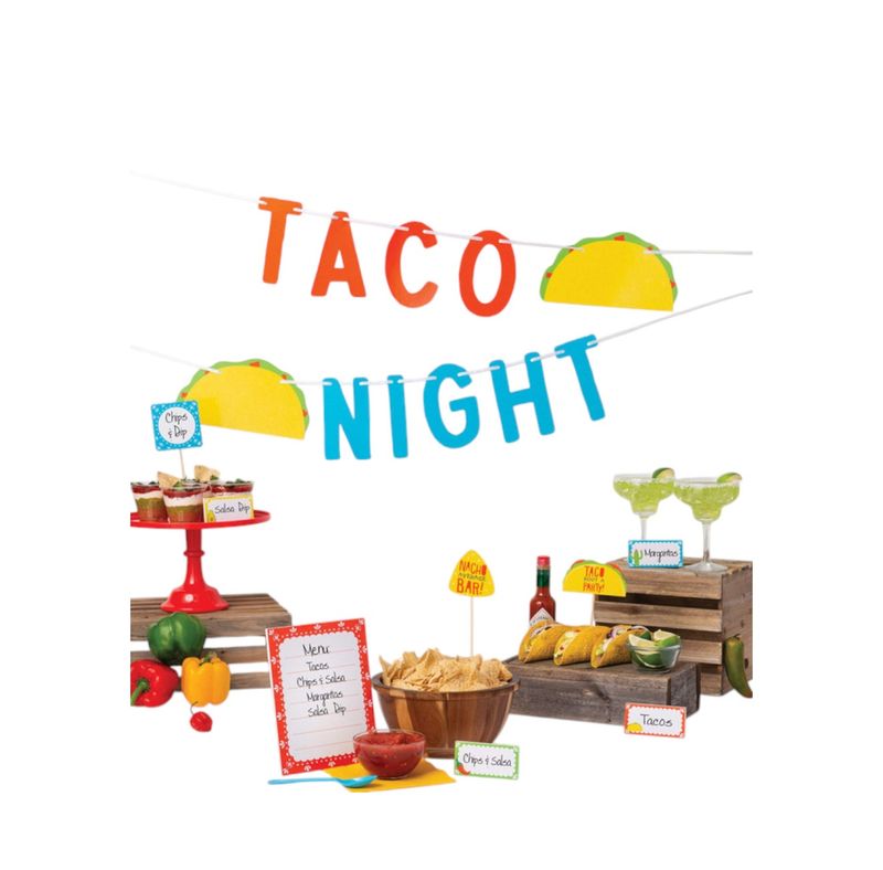 Fiesta &quot;Taco Night&quot; Room &amp; Table Centerpiece Decorating Kit with Food Cards &amp; Banner, Red/Blue, 9-in, 12-pk